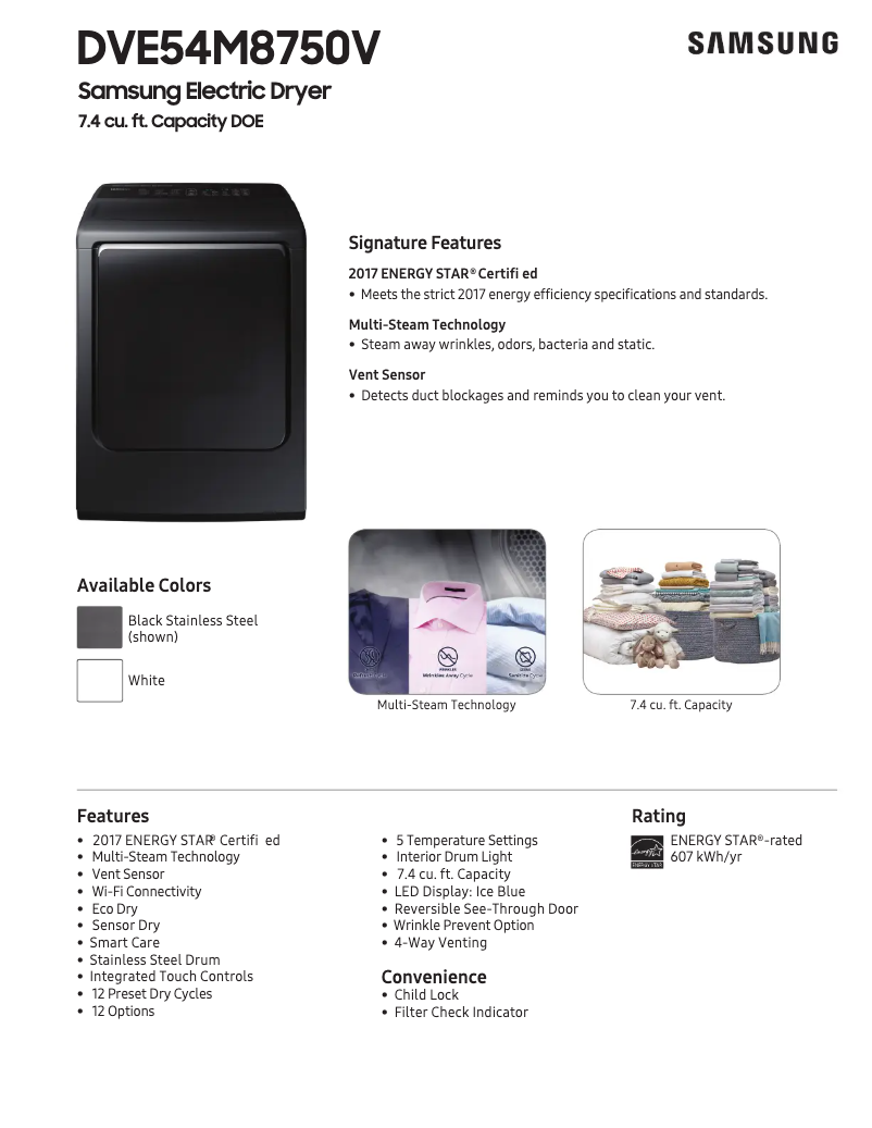 Page n°1 - Fiche technique Samsung DVE54M8750V