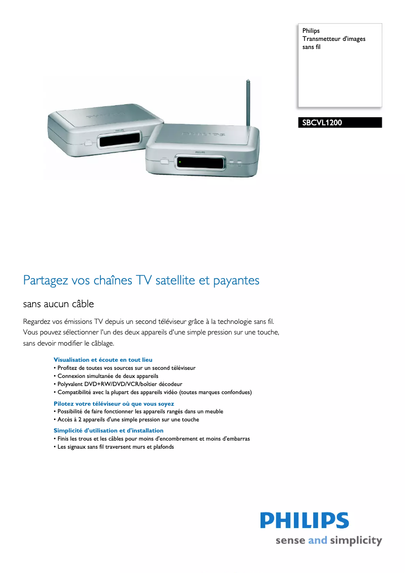 Page 1 de la notice Fiche technique Philips SBCVL1200