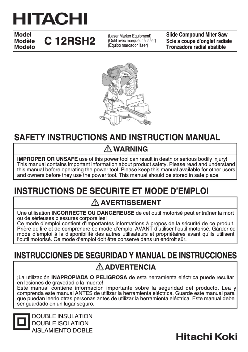 Page 1 de la notice Manuel utilisateur Hitachi C 12RSH2