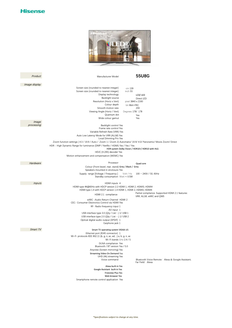 Image de la première page du manuel de l'appareil 55U8G