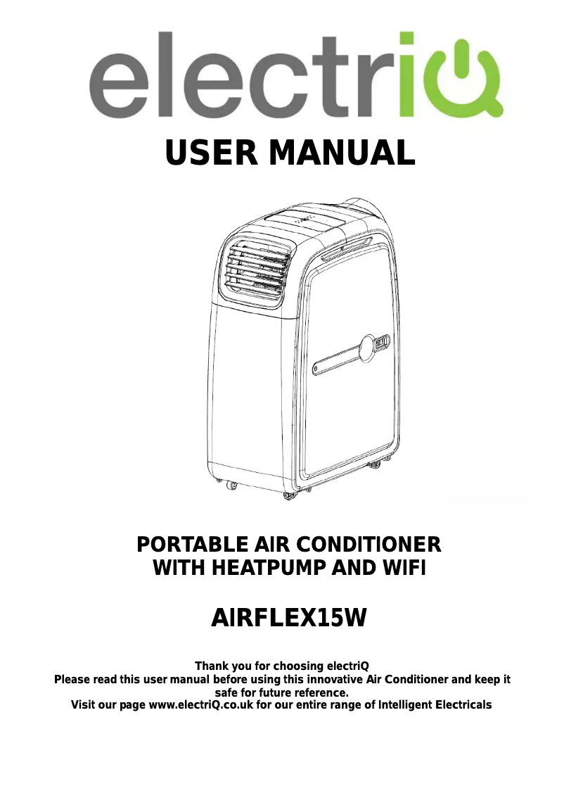 Page 1 de la notice Manuel utilisateur ElectriQ AIRFLEX15W