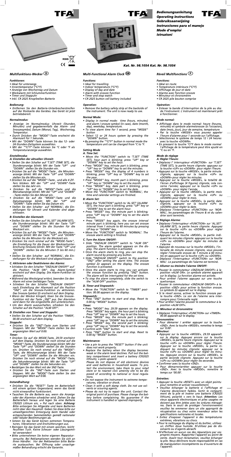 Page 1 de la notice Manuel utilisateur TFA 98.1054