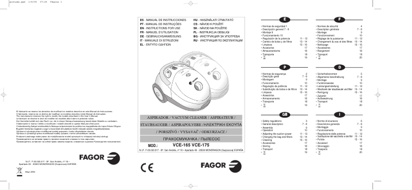 Image de la première page du manuel de l'appareil VCE-175