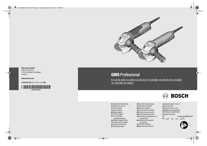 Page n°1 - Manuel utilisateur Bosch GWS 15-125 CI