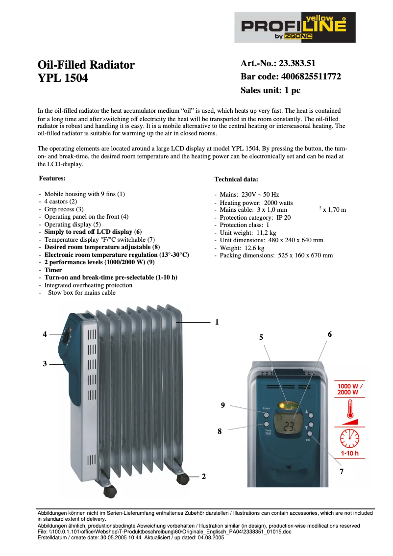 Page n°1 - Manuel utilisateur Einhell YPL 1504