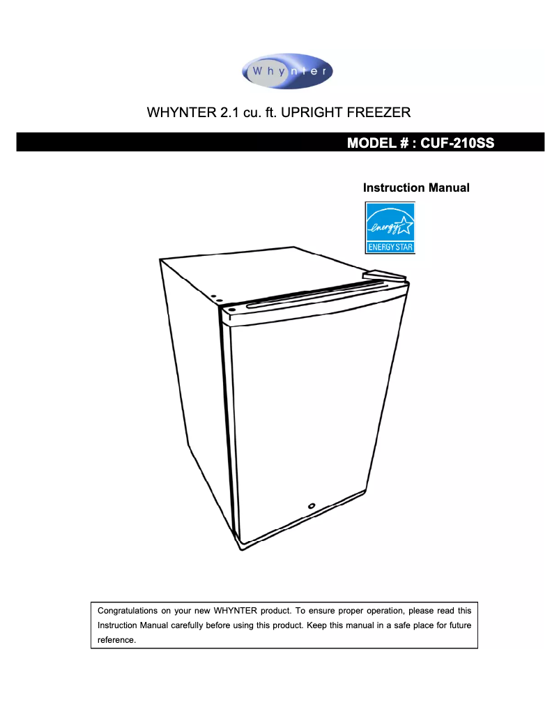 Page 1 de la notice Manuel utilisateur Whynter CUF-210SS