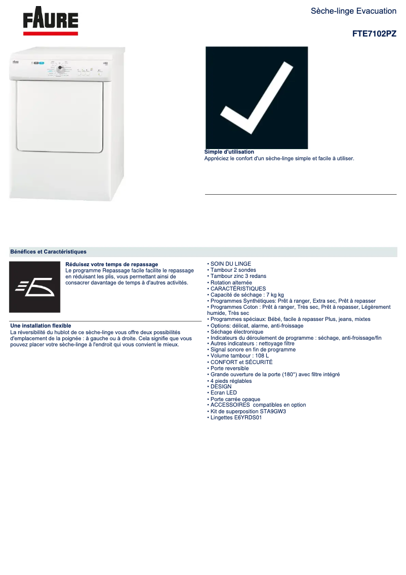 Page n°1 - Fiche technique Electrolux FTE7102PZ