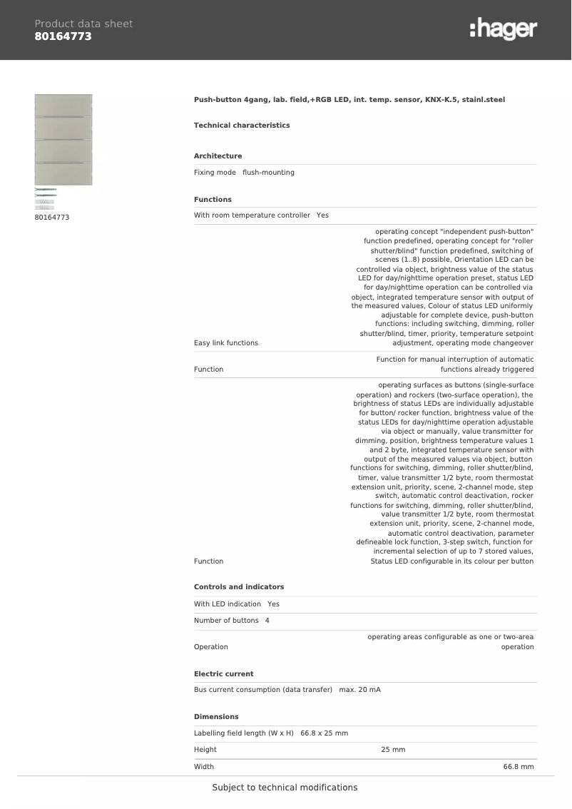Page n°1 - Fiche technique Berker 80164773