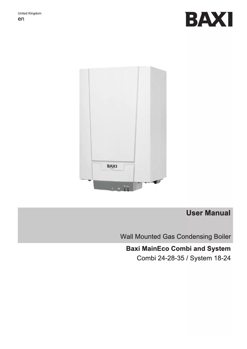 Page 1 de la notice Manuel utilisateur Baxi MainEco System 18