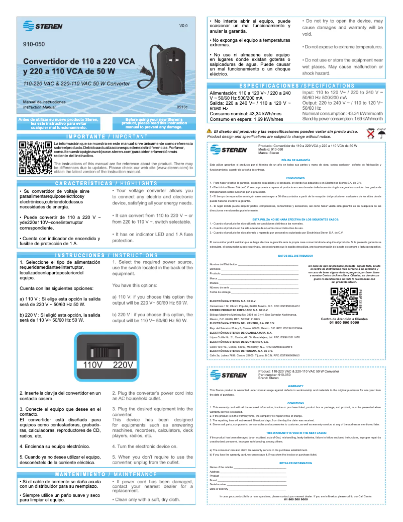 Page 1 de la notice Manuel utilisateur Steren 910-050