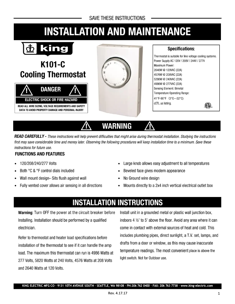 Page 1 de la notice Manuel utilisateur King K101-C