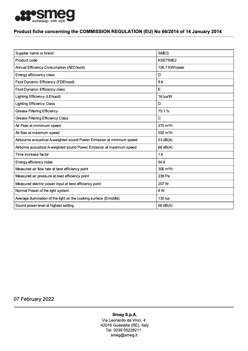 Page 1 de la notice Brochure Smeg KSET9XE2