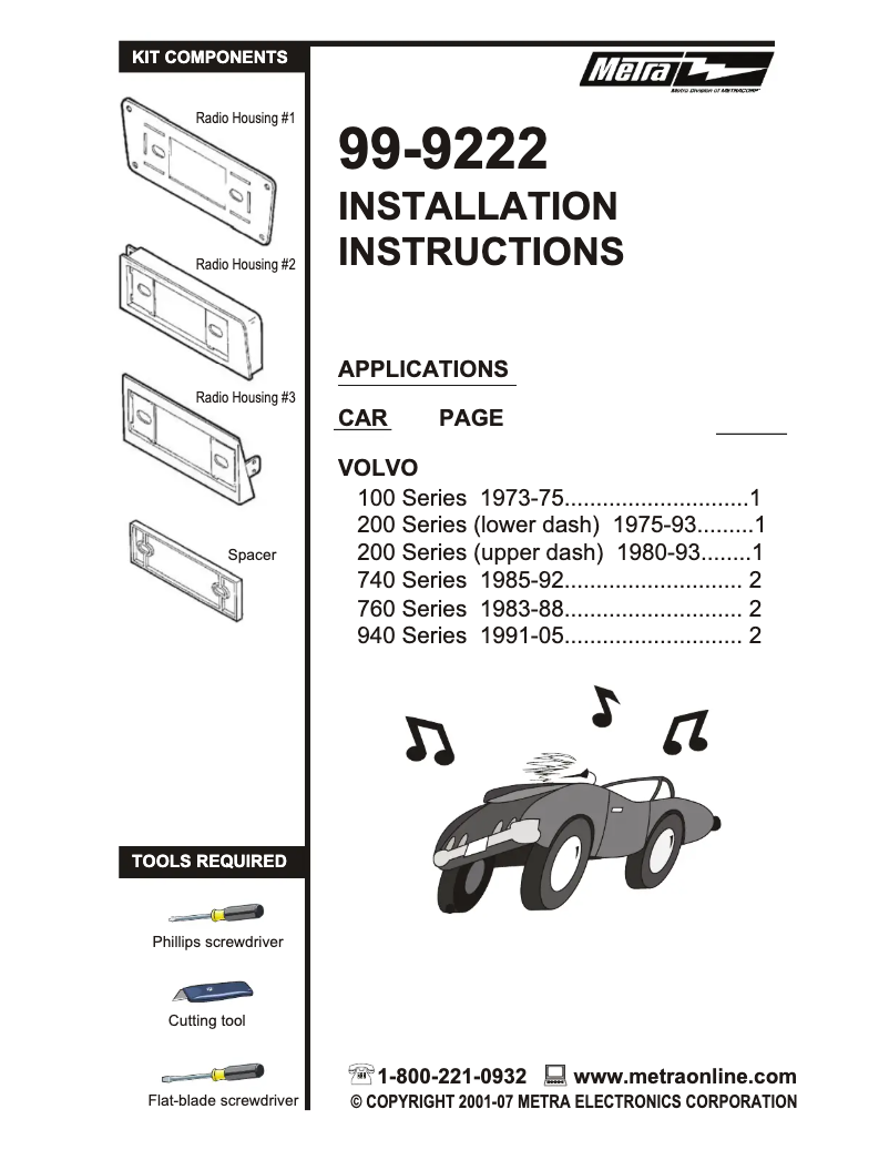 Page n°1 - Manuel utilisateur Metra 99-9222