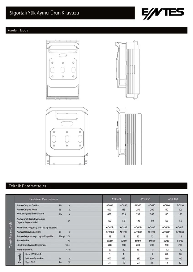 Page 1 de la notice Manuel utilisateur ENTES AYR.250