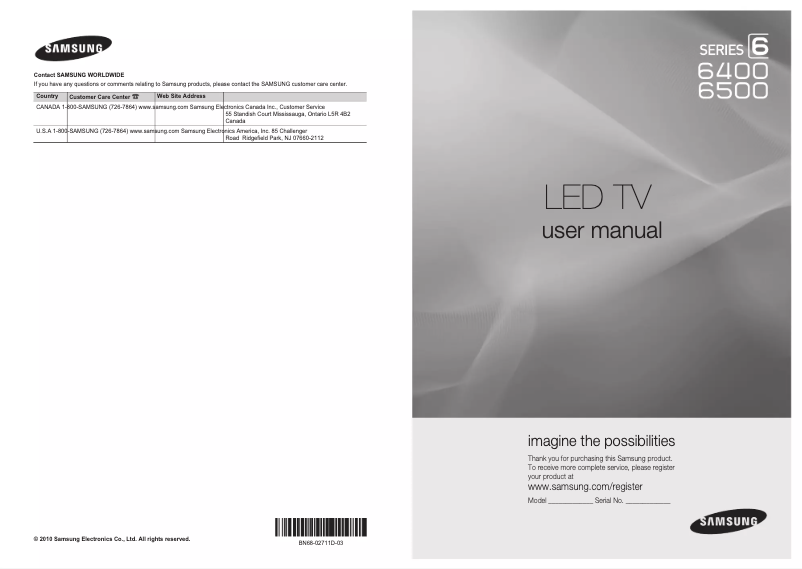 Page n°1 - Manuel utilisateur Samsung UN55C6500VF