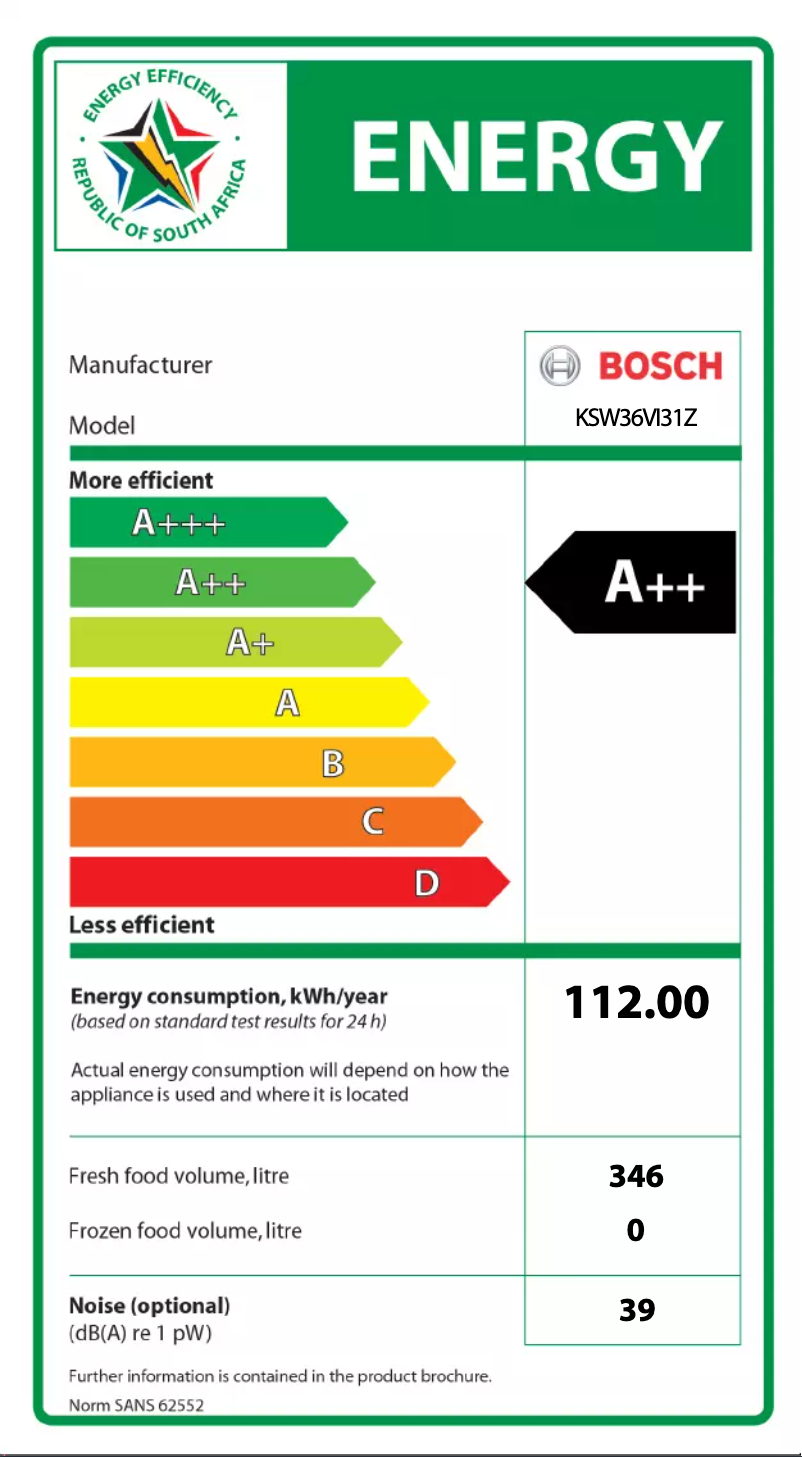 Página 1 del manual Etiqueta energética Bosch KSW36VI31Z