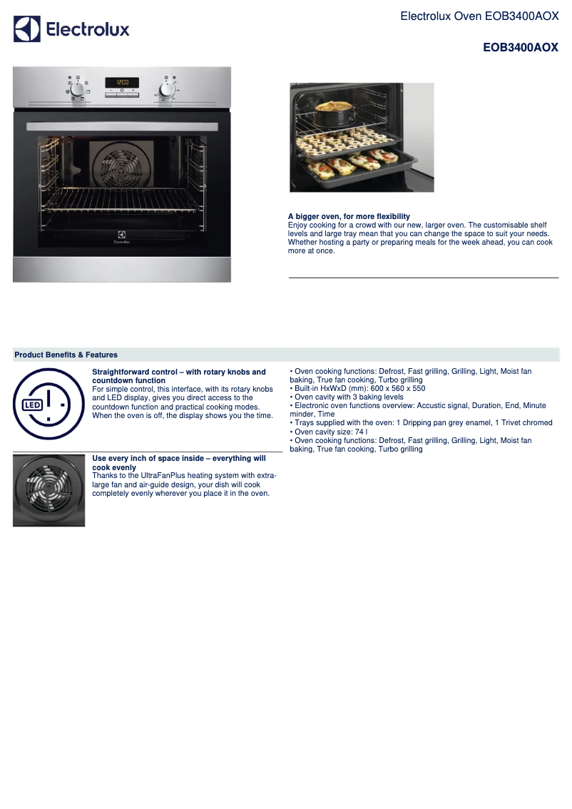 Página 1 del manual Ficha técnica Electrolux EOB3400AOX