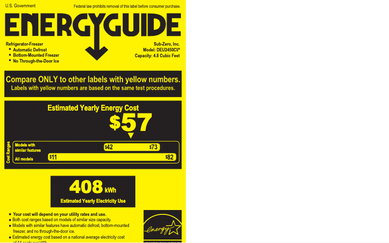 Page 1 de la notice Label énergétique Sub-Zero DEU2450CI