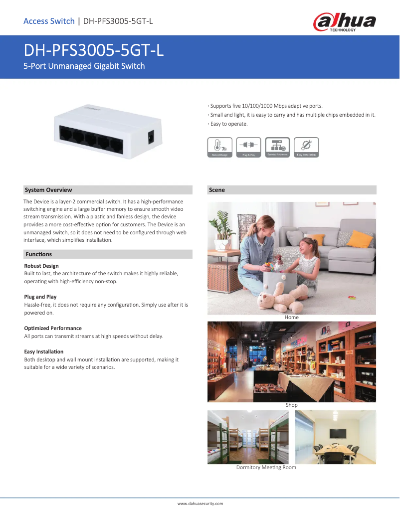 Page 1 de la notice Fiche technique Dahua Technology PFS3005-5GT-L
