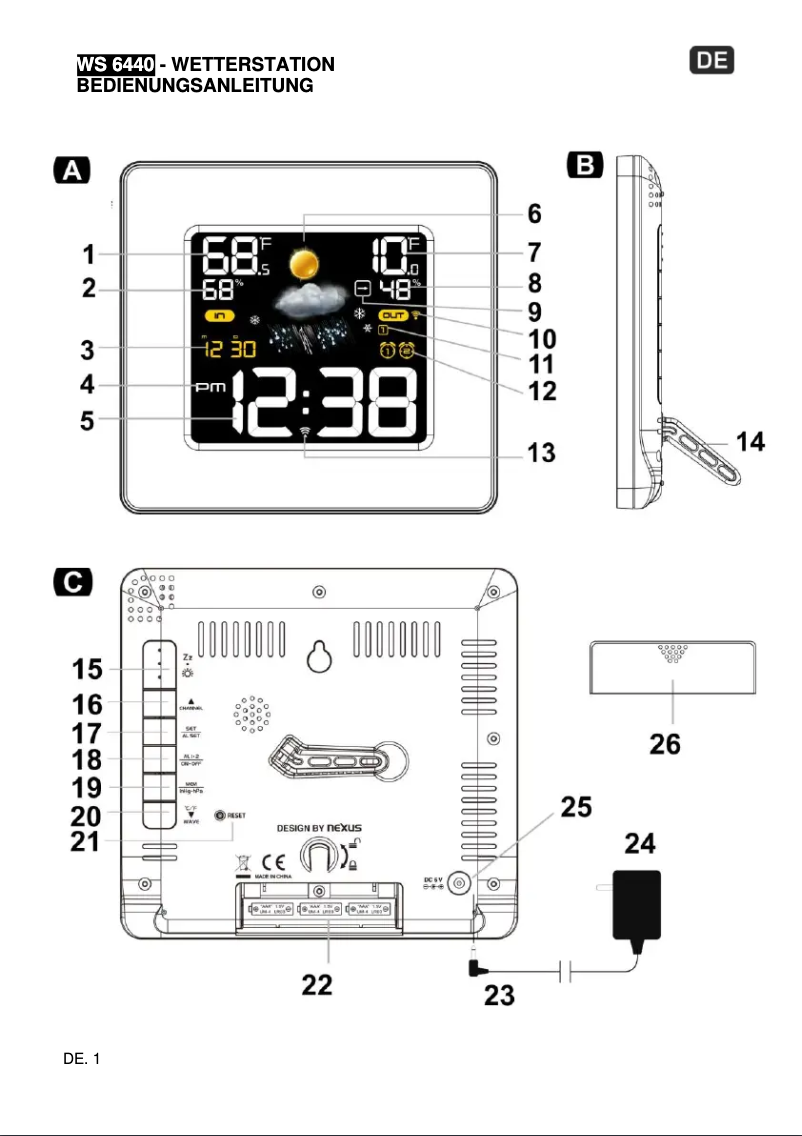 Page 1 de la notice Manuel utilisateur Techno Line WS 6440