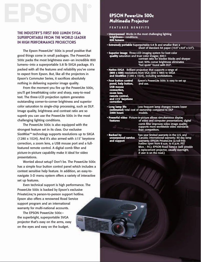 Página 1 del manual Folleto Epson PowerLite 500c