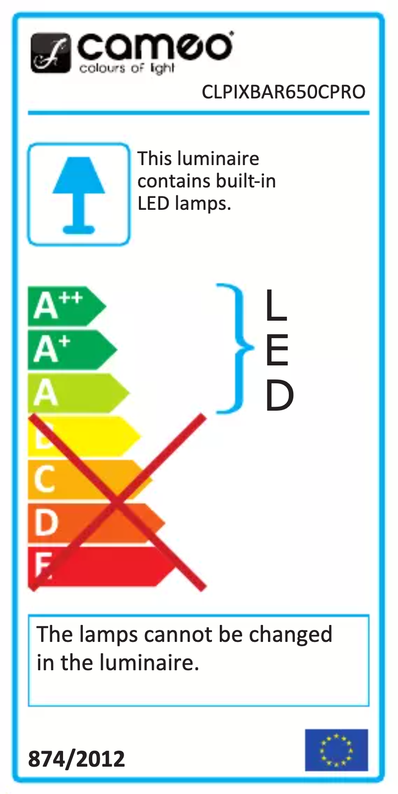 Page 1 de la notice Fiche technique Cameo PIXBAR 650 CPRO