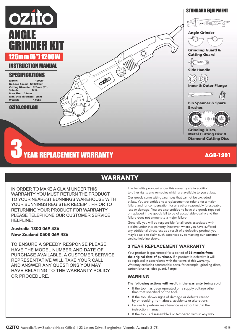 Página 1 del manual Manual de instrucciones Ozito AGB-1201