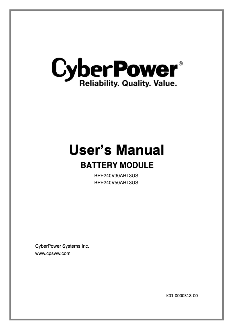 Page n°1 - Manuel utilisateur CyberPower BPE240V50ART3US