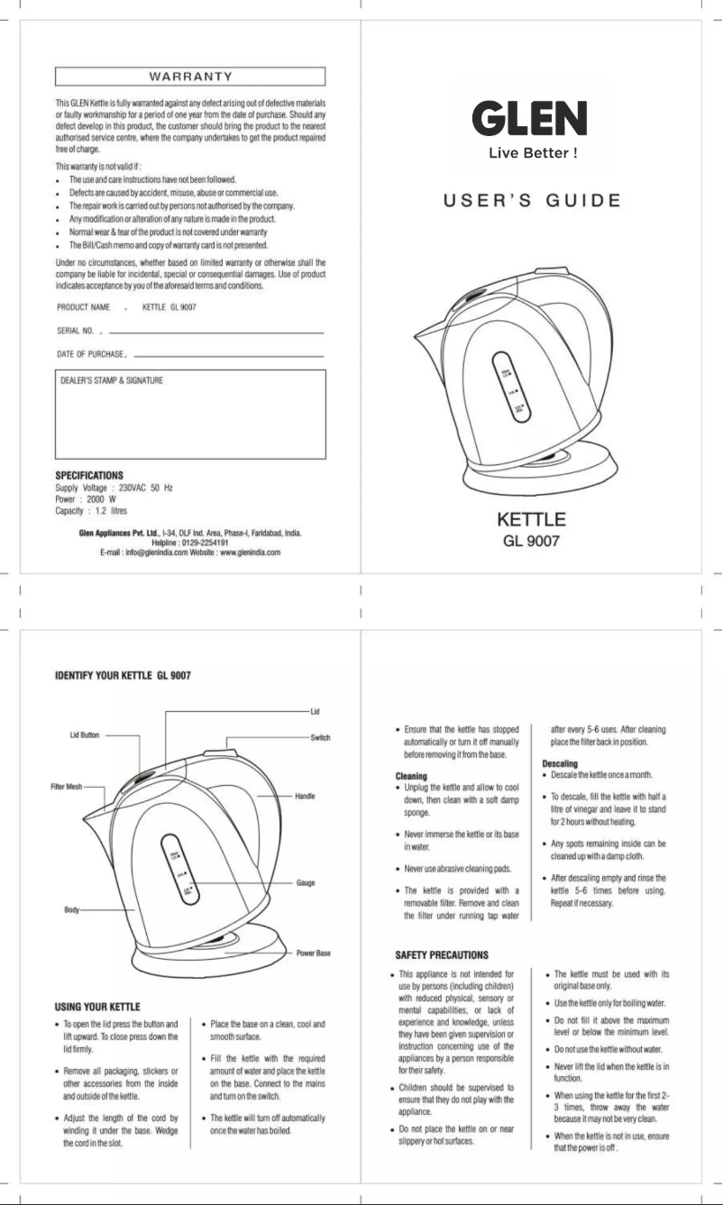 Page 1 de la notice Manuel utilisateur Glen GL 9007