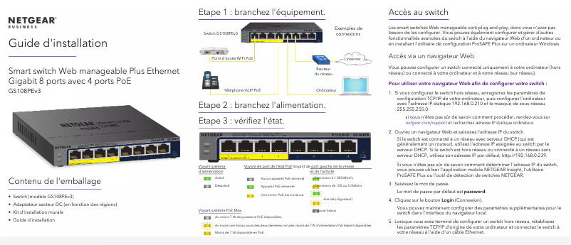 Page n°1 - Guide d'installation Netgear GS108PEv3