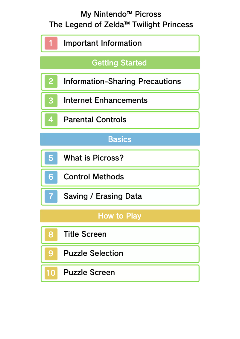 Page 1 de la notice Manuel utilisateur Nintendo The Legend of Zelda - Twilight Princess My Ninteno Picross (3DS)