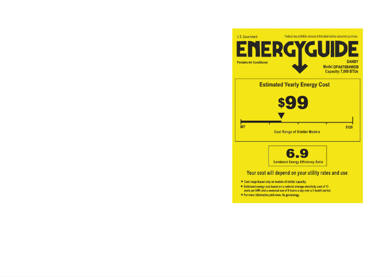 Page 1 de la notice Label énergétique Danby DPA070B4WDB