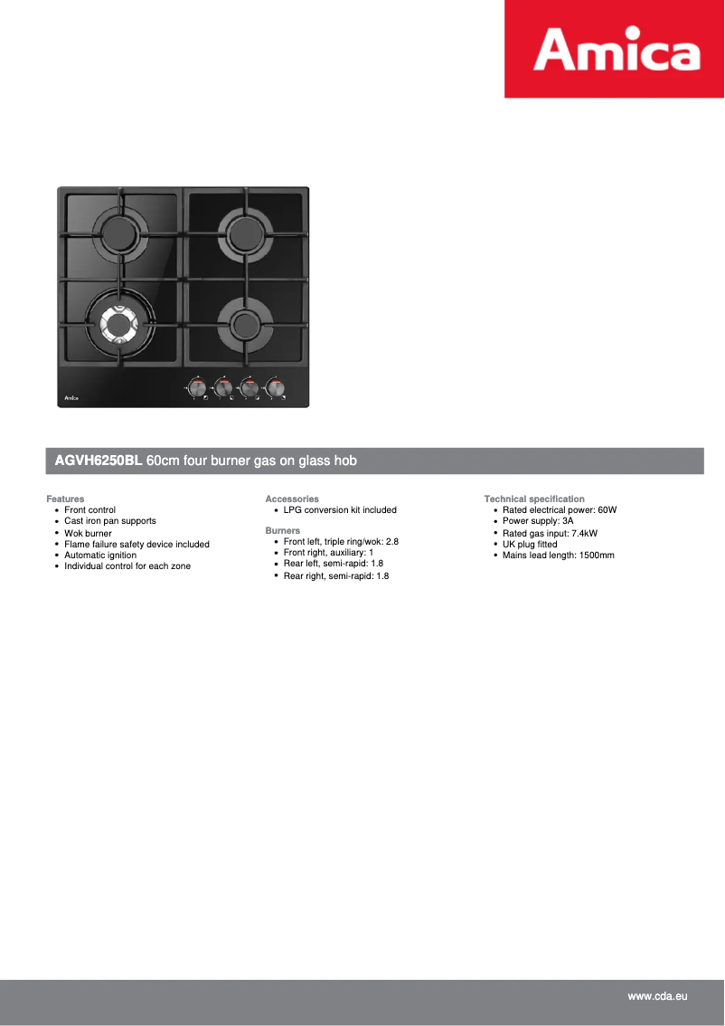 Página 1 del manual Ficha técnica Amica AGVH6250BL