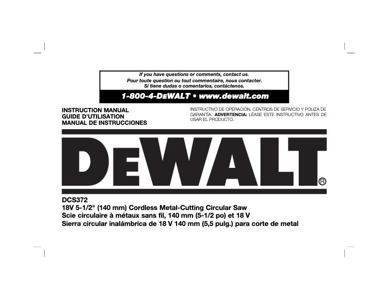 Page n°1 - Manuel utilisateur DeWalt DCS372