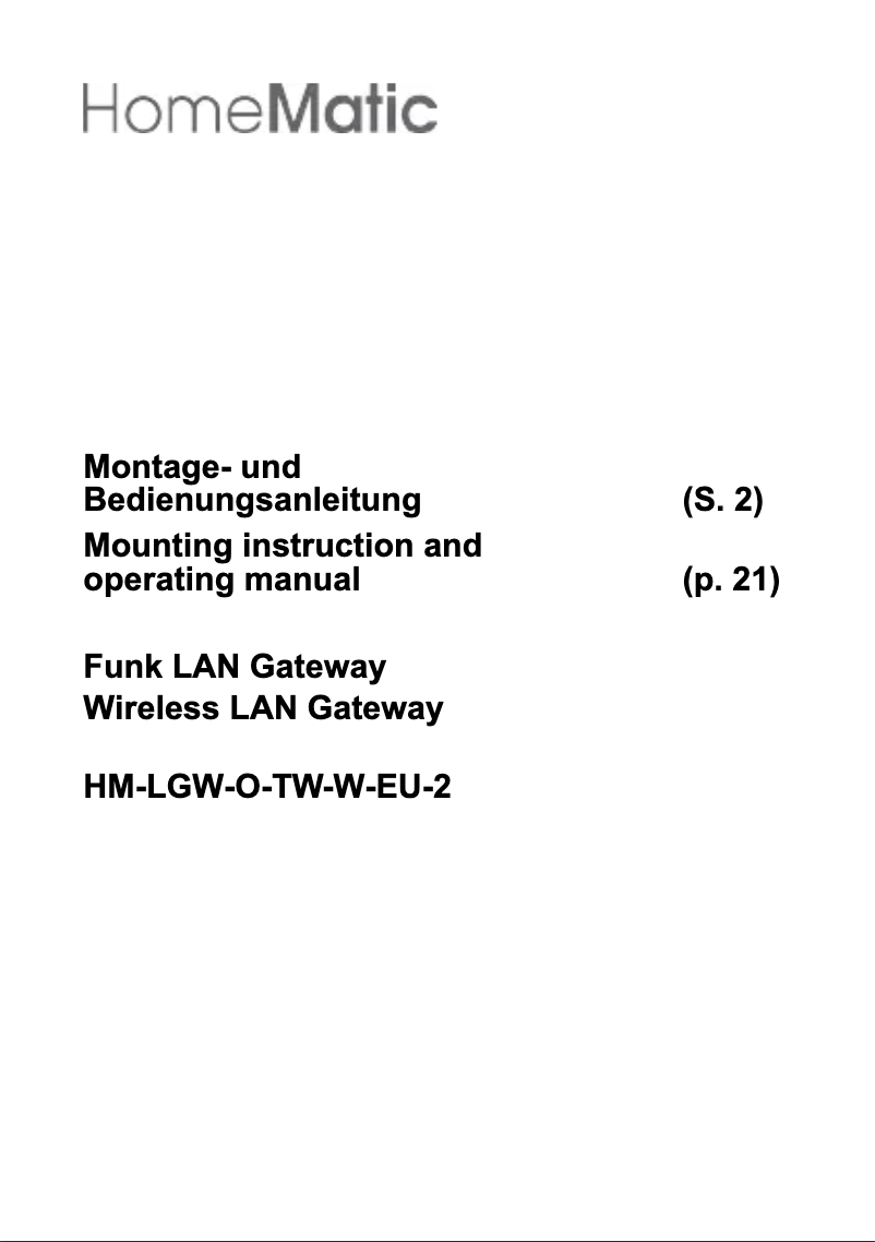Page 1 de la notice Manuel utilisateur eQ-3 eQ-3 AG HM-LGW-O-TW-W-EU-2