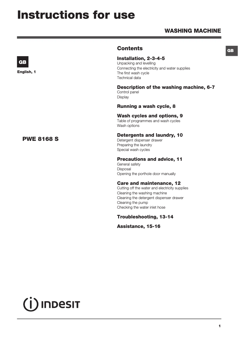 Image de la première page du manuel de l'appareil PWE 8168 S