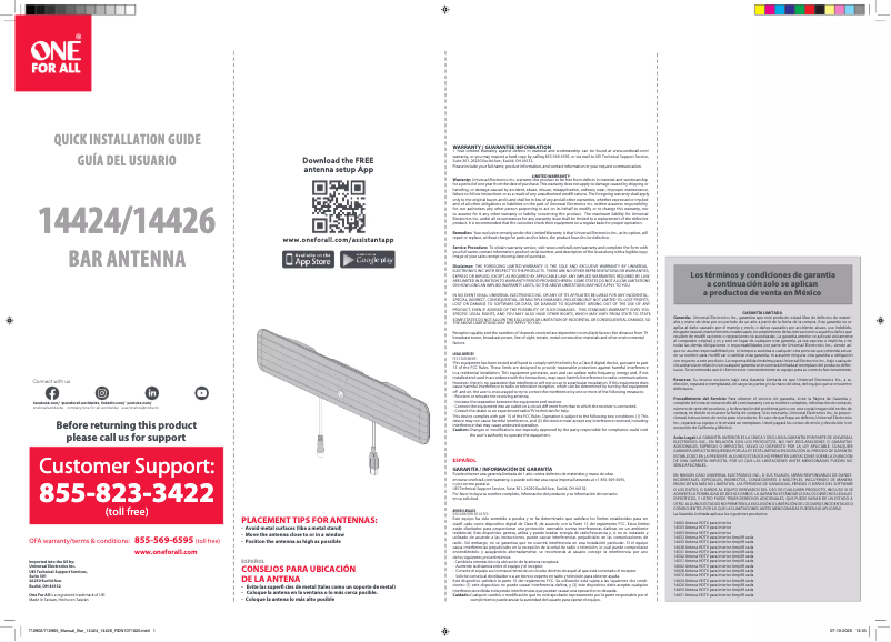 Page 1 de la notice Manuel utilisateur One for all 14426