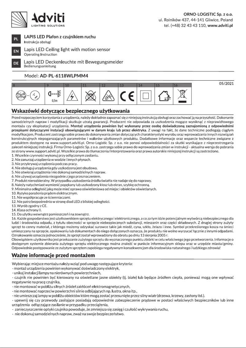 Page 1 de la notice Manuel utilisateur Adviti AD-PL-6118WLPMM4