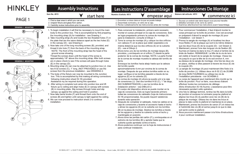 Page 1 de la notice Manuel utilisateur Hinkley Lighting Axel 4513BK