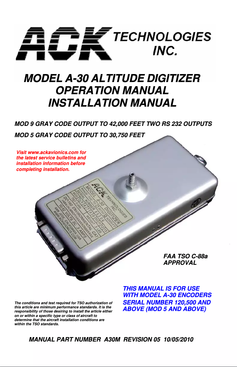 Image de la première page du manuel de l'appareil A-30.5