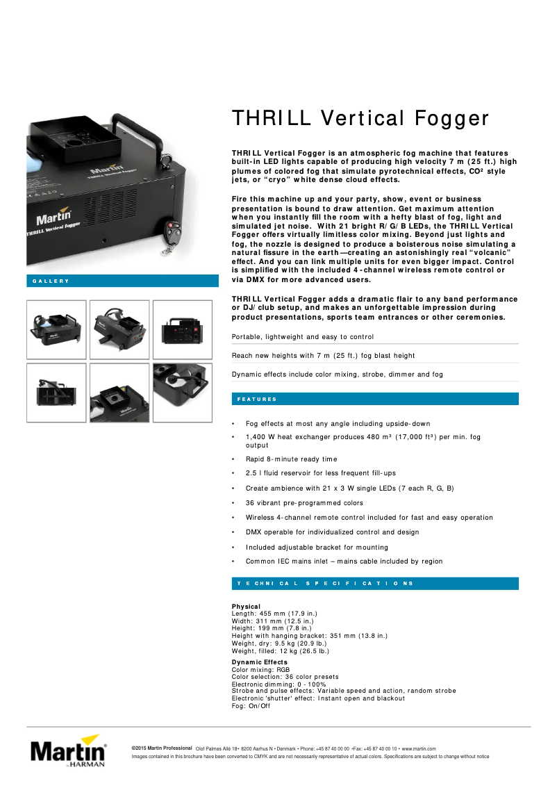 Page n°1 - Fiche technique Martin Thrill Vertical Fogger