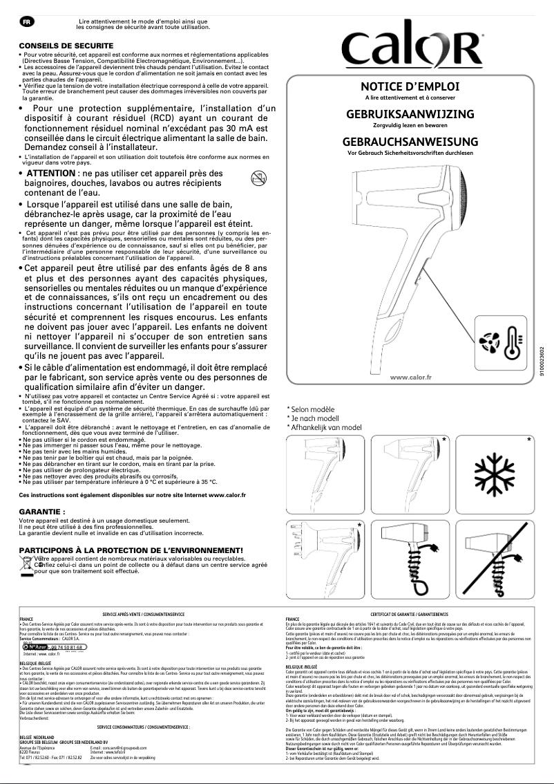 Page 1 de la notice Manuel utilisateur Calor Handy Dry CV1612C0