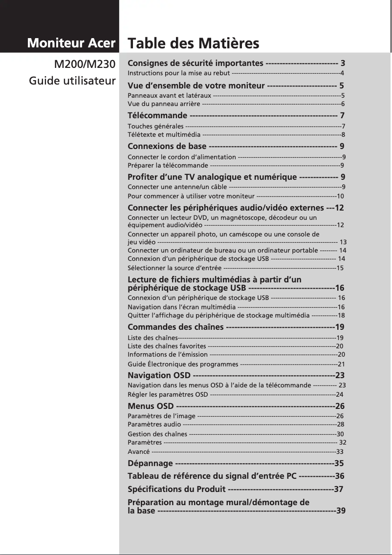 Image de la première page du manuel de l'appareil M230HML