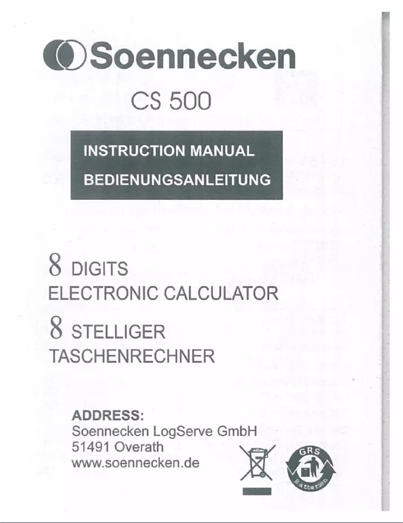 Page 1 de la notice Manuel utilisateur Soennecken CS500