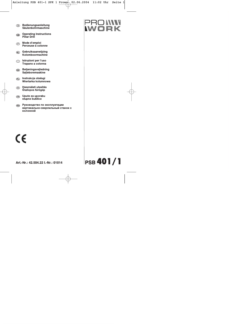 Page 1 de la notice Manuel utilisateur Prowork PSB 401/1