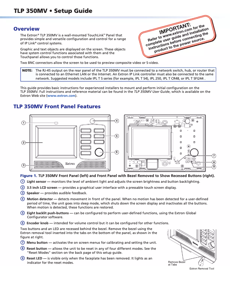 Page n°1 - Manuel utilisateur Extron TLP 350MV