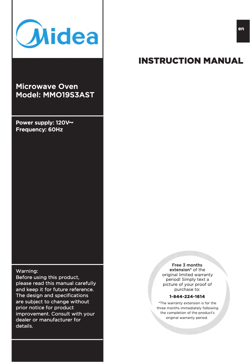 Page 1 de la notice Manuel utilisateur Midea MMO19S3AST