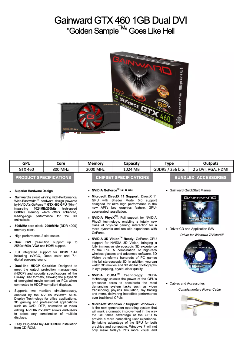 Page 1 de la notice Manuel utilisateur Gainward GeForce GTX 460