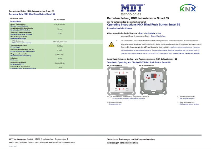 Page 1 de la notice Manuel utilisateur MDT BE-JTA5504.01