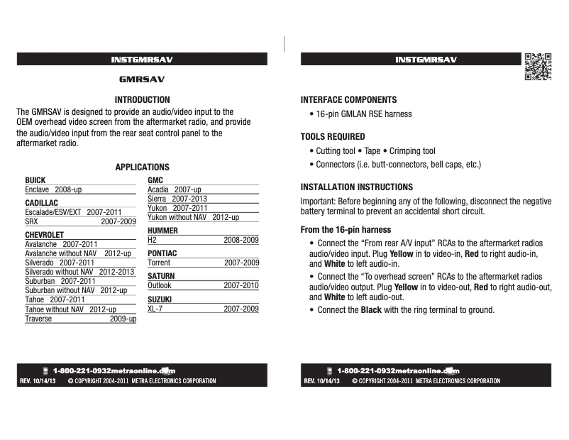Page n°1 - Manuel utilisateur Metra GMRSAV